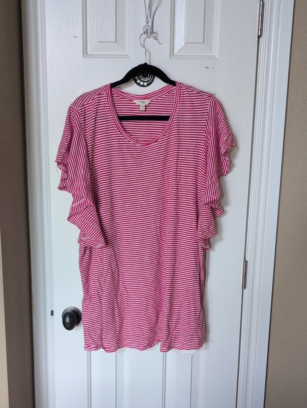 Terra & Sky Pink and White Striped Ruffle Sleeve Tee